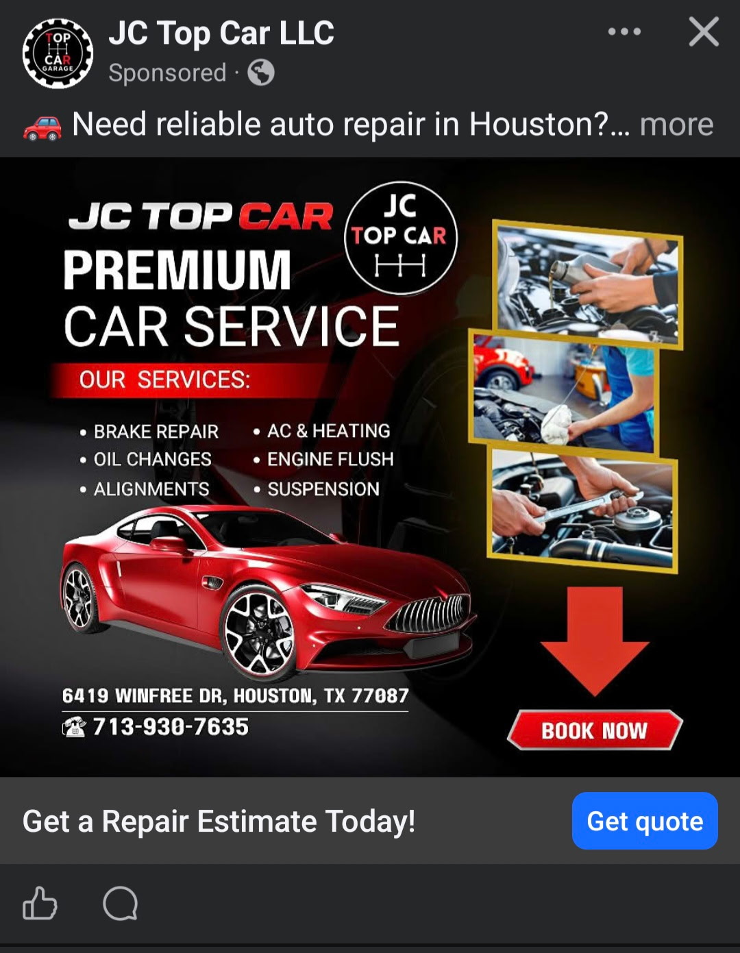 JC Top Car premium car service Facebook ad
