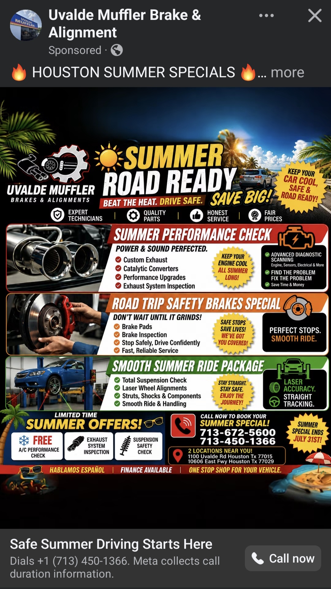 Uvalde Muffler summer specials Facebook ad
