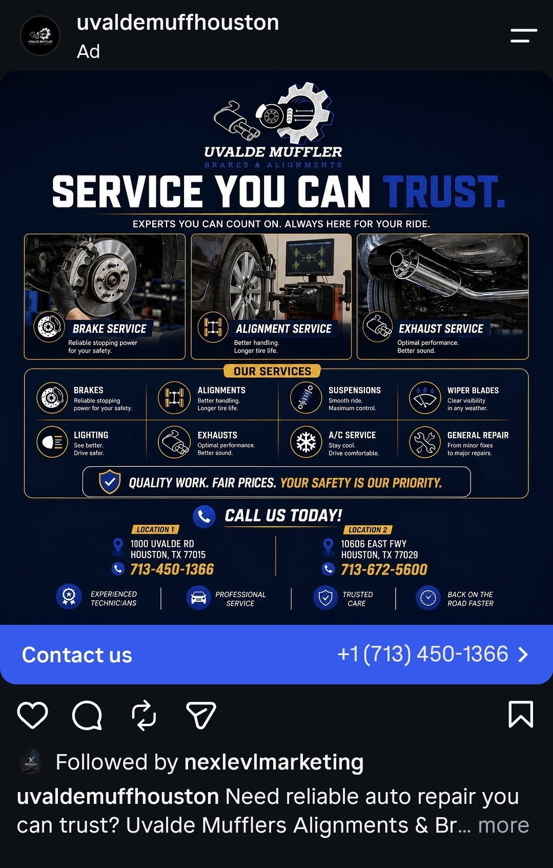 Uvalde Muffler service overview Instagram ad
